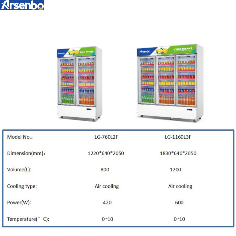 520W LED Commercial Supermarket Refrigerator 1200L With Three Glass Door